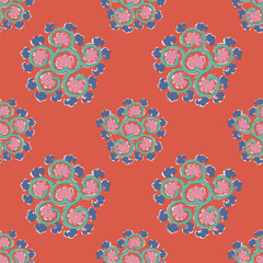 floral block print, ethnic ikat seamless pattern traditional design for background, carpet, wallpaper, clothing, wrapping, fabric, vector illustration, embroidery style, Ajrakh, batik print allovers