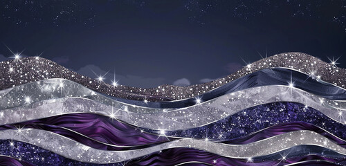 Starry night themed abstract with amethyst waves and sparkling silver.