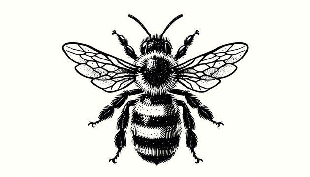 A black and white drawing of a bee, Honey Bee, spring, world bee day.