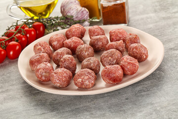 Uncooked raw beef meatball minced