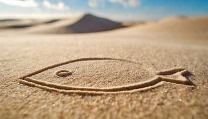 Ichthys -  The Drawn Fish, a Symbol of Christianity, on the Desert Sand.