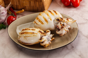 Grilled cuttlefish in the plate