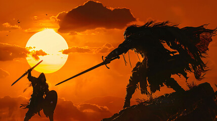 Silhouette of an Orc with a long curved sword 