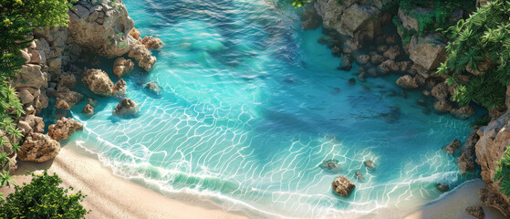 A beach scene with two lounge chairs on the sand by AI generated image