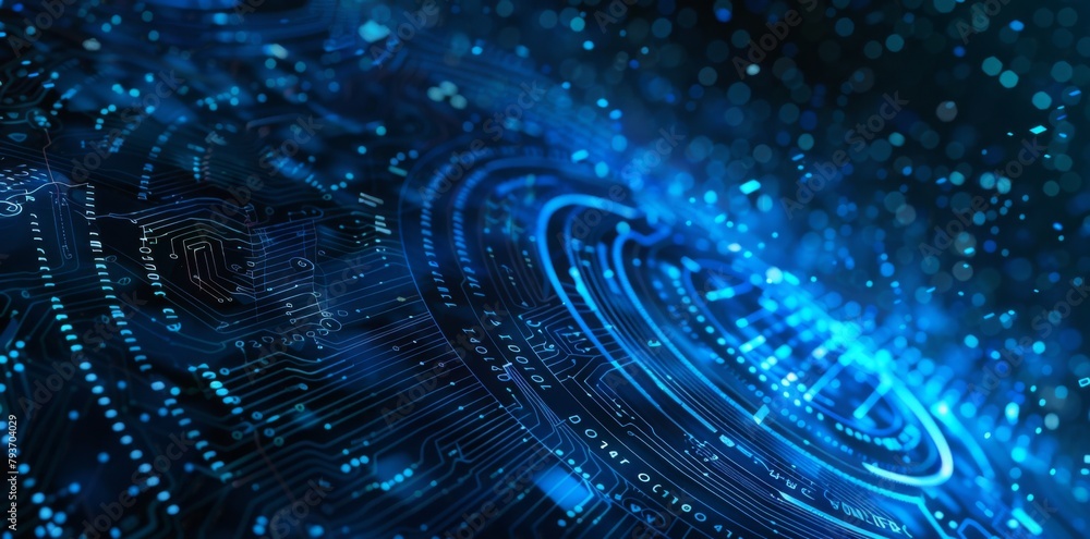 Aufkleber abstract futuristic blue technology background with digital data and circuit board elements