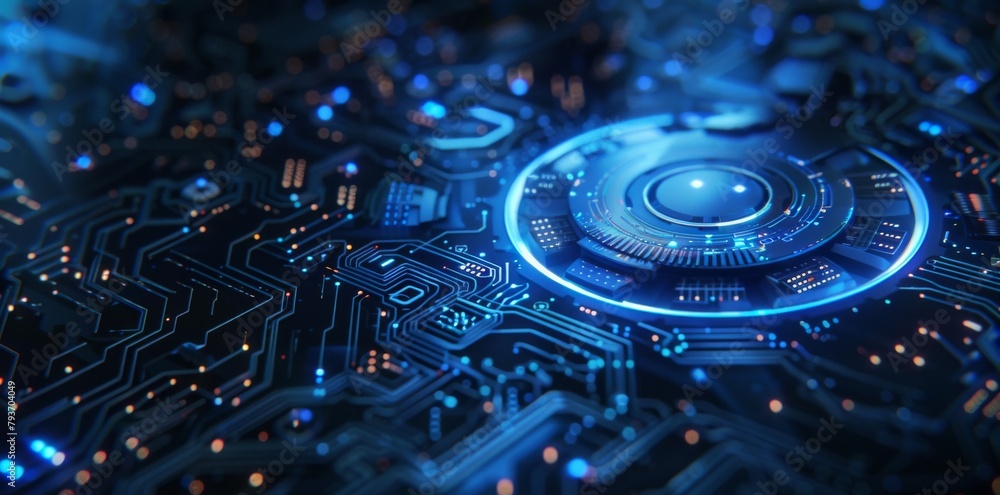 Aufkleber abstract futuristic blue technology background with digital data and circuit board elements