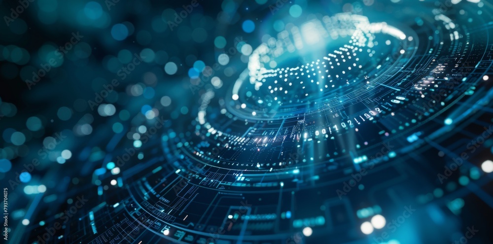 Aufkleber abstract futuristic blue technology background with digital data and circuit board elements