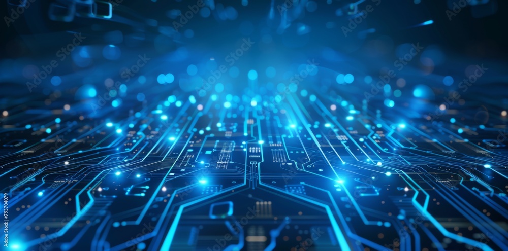 Aufkleber abstract futuristic blue technology background with digital data and circuit board elements