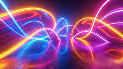 Abstract neon waves radiating with luminous energy against a clean white backdrop