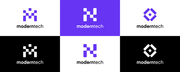 Letter M, N, O logo icon tech design template elements