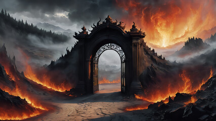 Entrance portal gate door to inferno hell  - obrazy, fototapety, plakaty