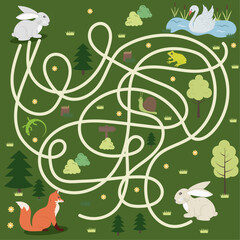 Children's educational game labyrinth. Vector game for children with cute animals. 
