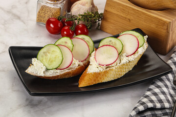 Bruschetta with soft cheese and radishes