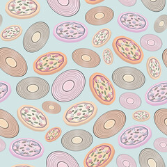Pretty Pastel Pizza and Retro Music Record Pattern Print - For Foodies and Music Lovers