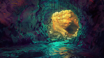 Strange cave digital painting.