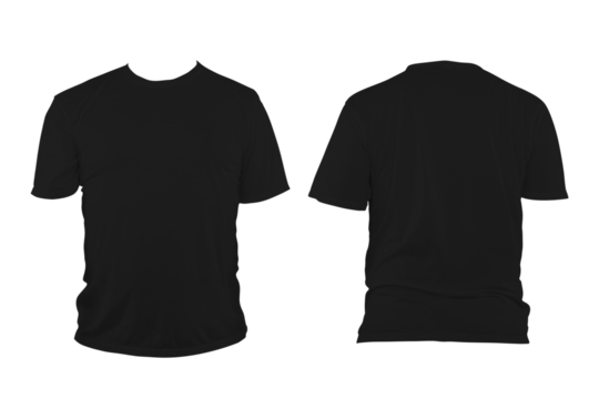 Black t-shirt with round neck, collarless and sleeves. The t-shirt was unbuttoned and had no design or message on it.