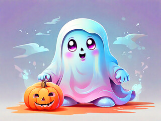 Clipart, cute ghost, Halloween essentials, T-shirt design, clean design, ((white background)), pastel tones, concept art, 8k resolution, modern cartoon style, vector graphic