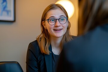 Professional Photography of a candidate engaging in a behavioral interview, discussing past experiences and how they demonstrate key competencies, Generative AI