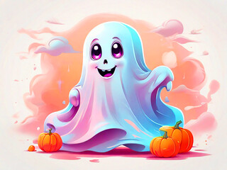 Clipart, cute ghost, Halloween essentials, T-shirt design, clean design, ((white background)), pastel tones, concept art, 8k resolution, modern cartoon style, vector graphic
