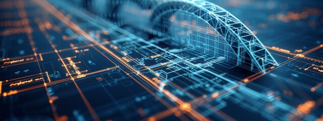 A close-up view of a blueprint for a new bridge design, showcasing intricate details and annotations.