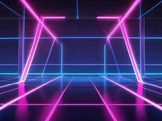 3D Rendaring Abstract neon light fluorescent Neon Lights glow ,gradient futuristic background exhibition background 3D illustration.ultraviolet neon lights, glowing lines.Colorful Vibrant Flowing Neon