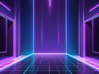 3D Rendaring Abstract neon light fluorescent Neon Lights glow ,gradient futuristic background exhibition background 3D illustration.ultraviolet neon lights, glowing lines.Colorful Vibrant Flowing Neon