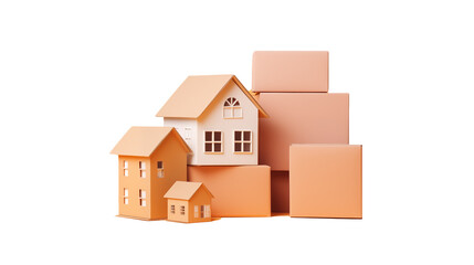 cardboard house made from moving boxes. real estate concept. png object isolated on transparent background, mockup, design, template, layout, sticker