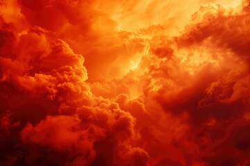 A red sky with orange clouds, creating an atmospheric background.