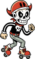 Cartoon character of skull man with skates