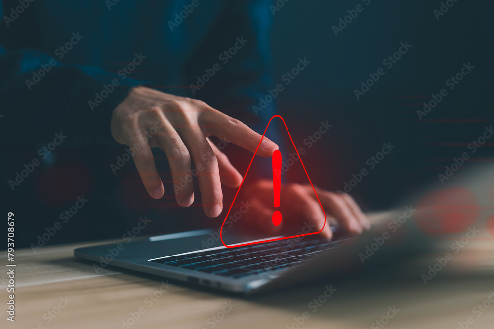 Poster notification spam in the laptop, cyber error symbol warning sign of system failure. concept of risk 