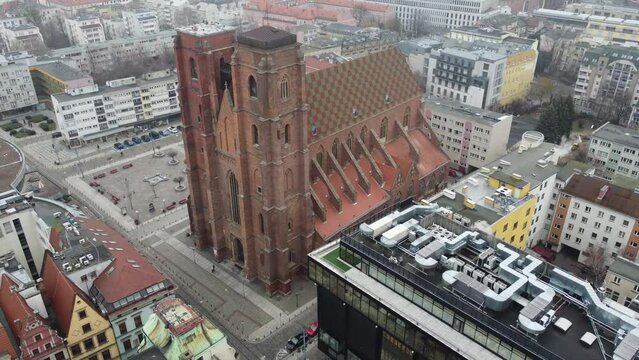 Aerial view of Cathedral of St. Mary Magdalene in Wroclaw, Poland