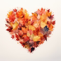 Shape of a heart made of watercolor leaf illustrations.