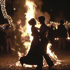 Ethereal Whitsuntide bonfire lights up joyous dancers in Germany.