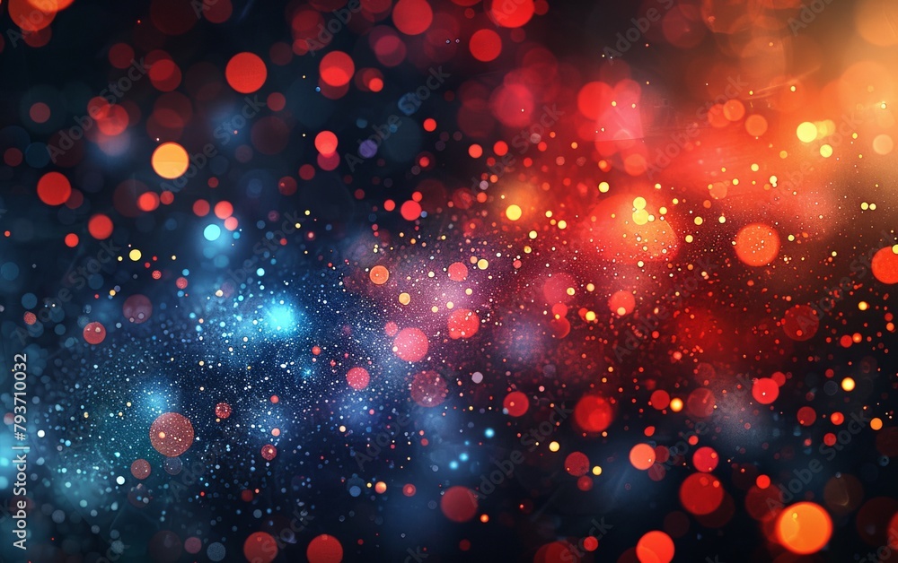 Poster a blurry background featuring vibrant red and blue lights creating a dynamic and colorful effect