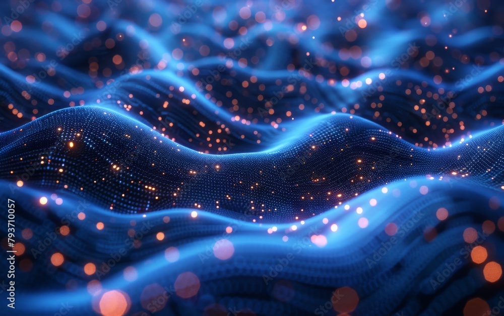 Poster a painting portraying a wave illuminated by bright lights, creating a dynamic and captivating scene
