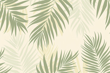 Fototapeta na wymiar Tropical palm leaves pattern in soft green on a light background wallpaper