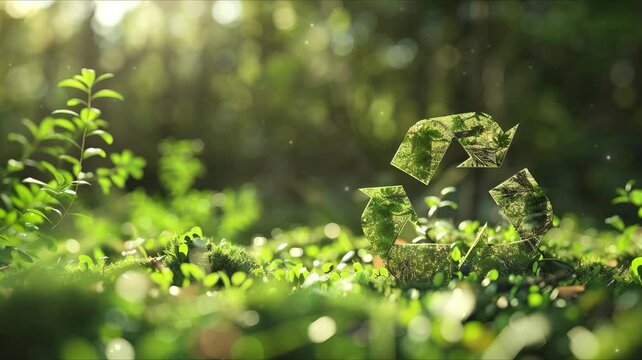 Recycle symbol made of leafy greenery. Conceptual recycling, environmental protection, pollution prevention, eco friendly development conservation, waste reduction, sustainable living. Earth Day	