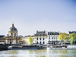 Street view of river Seine in Paris city, France.