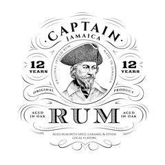 Vintage Rum Label Template with a Pirate Captain in a Tricorn