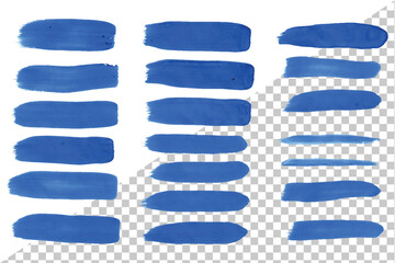 Set of watercolor brush strokes on transparent background abstract painted, ink, strokes, set on watercolor, paper, Watercolor texture, blue, color,  brush, strokes, collection on transparent