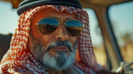 Arab sheikh pumps oil in the desert
