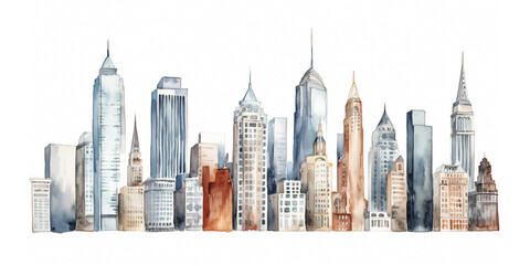 View of skyscrapers, watercolor illustration.