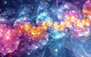 Fototapeta premium A computer-generated image showcasing a colorful, vibrant substance with surreal elements and sacred geometry