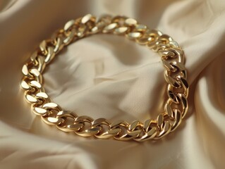 Obraz premium A luxurious 18k golden with stainless steel 316L cuban chain link necklace rests upon a background capturing the essence of wealth, style and elegance. Great as product design inspiration