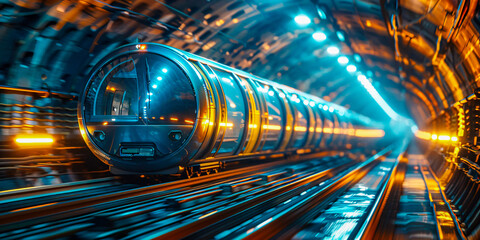 Speed Through the Tunnel, A Futuristic Journey by Rail, Blurring Lines of Motion
