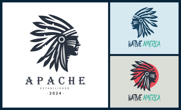 Apache indian aztec native american warrior tribes face head logo template design