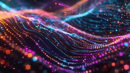 Digital artwork depicting a dynamic AI network in motion, with data flows and interactions visualized through vibrant colors and abstract shapes