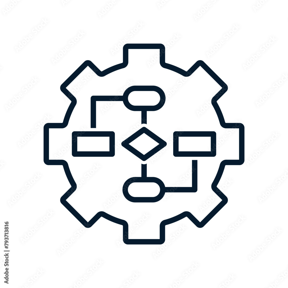 Poster data management process, algorithm. vector linear icon isolated on white background.