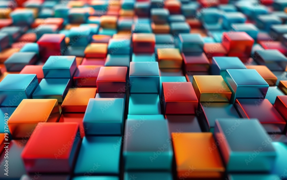 Poster a vibrant arrangement of colorful cubes in an abstract pattern