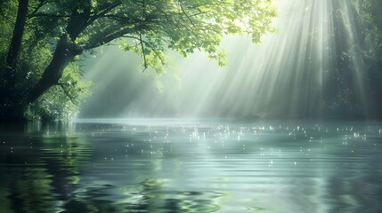 Sunlights in the forest and lake